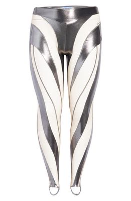MUGLER Sheer Illusion Spiral Stirrup Leggings in Chrome Silver /Nude 1