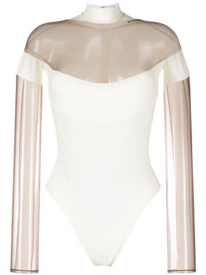Mugler sheer-panel long-sleeve bodysuit - White