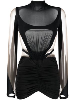 Mugler sheer-panel ruched minidress - Black