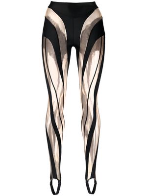 Mugler sheer-panel stirrup leggings - Black