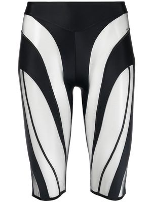 Mugler sheer-panelled cycling shorts - Black