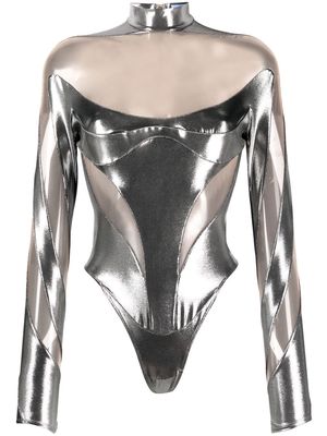 Mugler sheer-panelled metallic bodysuit - Black