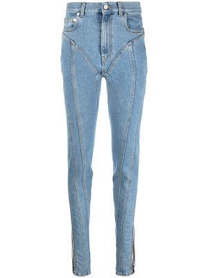 Mugler sheer-panelled skinny jeans - Blue