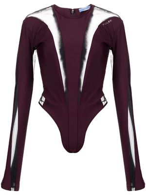 Mugler sheer-panels long-sleeved bodysuit - Purple