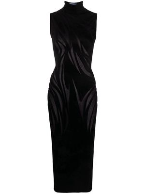 Mugler sheer-pattern high-neck dress - Black