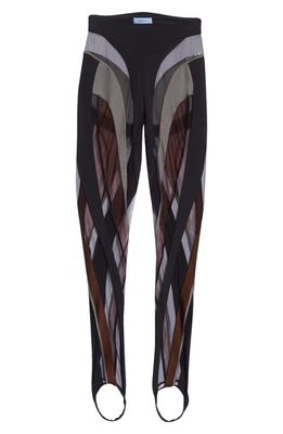 MUGLER Sheer Spiral Stirrup Leggings in Graphite /Black