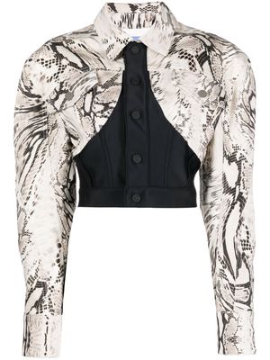 Mugler Snake cropped panelled denim jacket - Neutrals