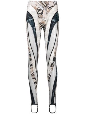 Mugler snakeskin-print sheer-tulle panelled leggings - Neutrals