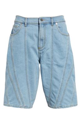 MUGLER Spiral Baggy Stretch Denim Shorts in Light Blue