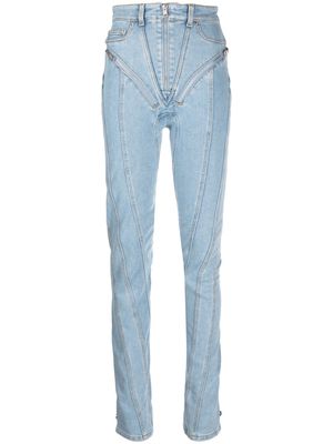 Mugler Spiral high-rise zip-embellished skinny jeans - Blue