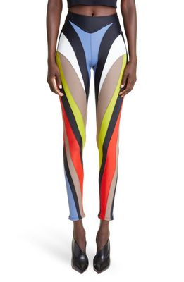 MUGLER Spiral High Waist Colorblock Leggings in Black /Slate /Multi