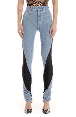MUGLER Spiral High Waist Skinny Jeans in Light Blue /Black