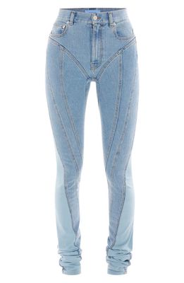 MUGLER Spiral High Waist Skinny Jeans in Light Blue /Light Blue