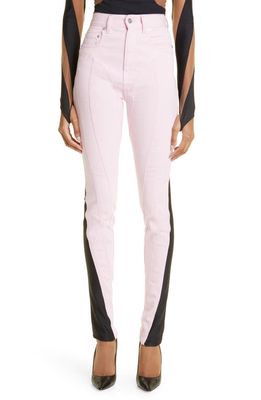 MUGLER Spiral High Waist Skinny Jeans in Pink/Black
