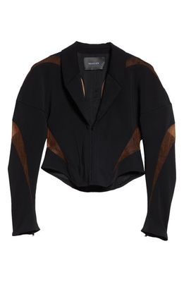 MUGLER Spiral Mesh Inset Corset Jacket in Black/Nude02