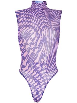 Mugler star-print mesh bodysuit - Purple