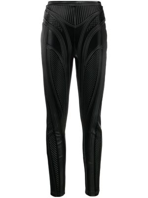 Mugler stripe-embossed high-waisted leggings - Black