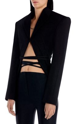 MUGLER Wide Shoulder Cutout Corseted Wrap Jacket in Black