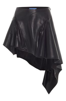 MUGLER Zip Front Asymmetric Faux Leather Skirt in Black /Black