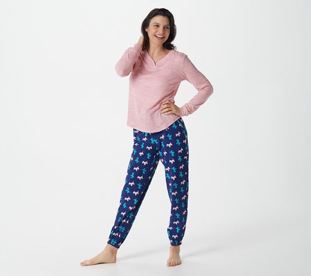 MUK LUKS Butter Knit Top with Fleece Jogger Set