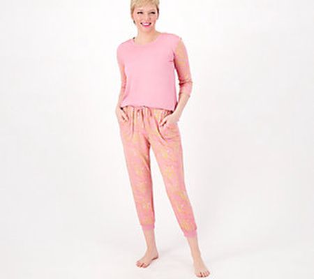 MUK LUKS Cloud Knit 3/4 Sleeve Top and Joggers Pajama Set