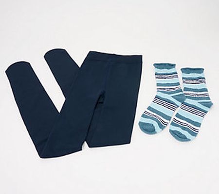 MUK LUKS Fleece Lined Legging & Roll Top Sock Set