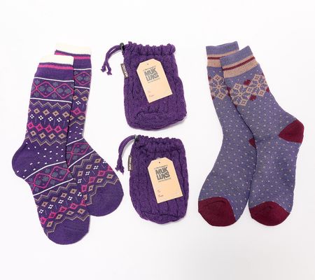 MUK LUKS Heat Retainer Set of 2 Socks With Gift Bags