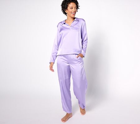MUK LUKS Regular Woven Satin Notch Collar & Pant Pajama Set