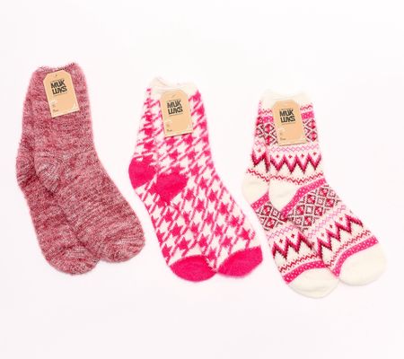 MUK LUKS Set of 3 Fuzzy Yarn Socks