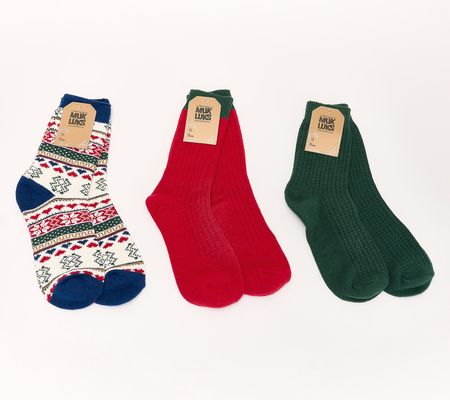 MUK LUKS Set of 3 Microfiber Holiday Socks