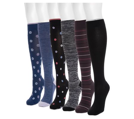 MUK LUKS Women's Nylon Compression Knee-High So ck Set - 6 Pair