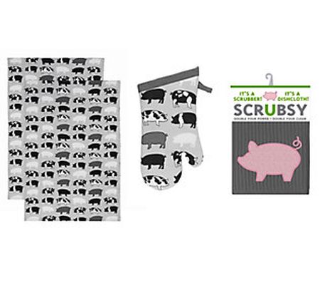 MUkitchen Designer Print 4-Piece Set in Pigs Mo tif