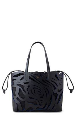 Mulberry Bayswater Lasercut Flower Leather Tote in Black-Pigment Blue