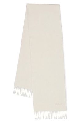 Mulberry Embroidered Logo Fringe Trim Cashmere Scarf in Eggshell