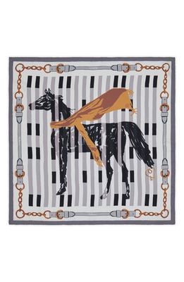 Mulberry Heritage Silk Square Scarf in Pale Grey-Gold Ochre