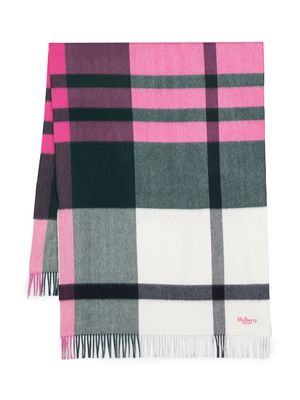 Mulberry logo-embroidered check-print scarf - Pink