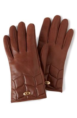 Mulberry Softie Quilted Sheepskin Leather Gloves in Teak