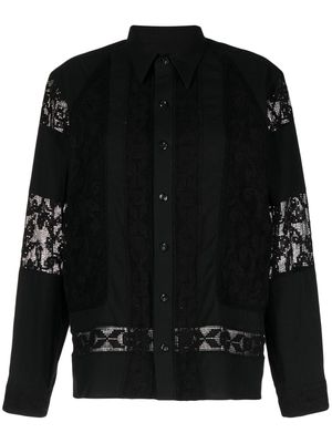Muller Of Yoshiokubo lace-panel detail cotton shirt - Black