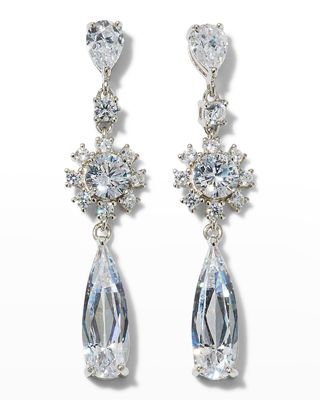 Multi Cubic Zirconia with Middle Floral Vertical Earrings, 9.0tcw