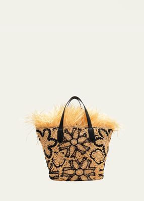 Multi-Floral Crochet Straw Tote Bag