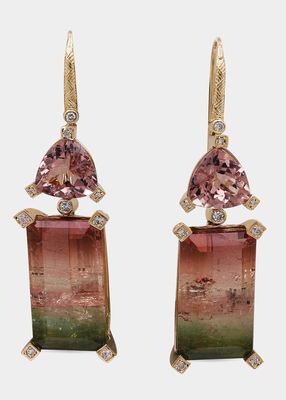 Multi Tourmaline and Diamond Earrings in 18K Gold