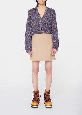 Multicolor Button-Down Wool-Silk Cardigan
