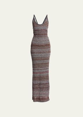 Multicolor Mesh Knit Maxi Dress with Sequins