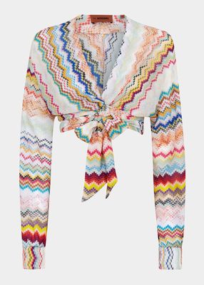 Multicolored Wrap-Tie Cropped Blouse