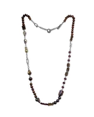 Multihued Pearl, Garnet, Moonstone and Smoky Quartz Necklace in Sterling Silver