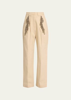 Mundell Hand-Beaded Canvas Wide Leg Trousers
