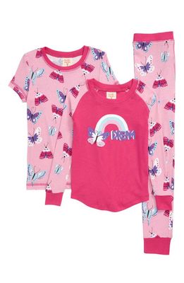Munki Munki Butterflies Fitted Three-Piece Pajamas in Pink