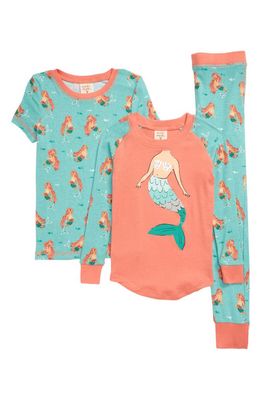 Munki Munki Kids' Mermaids Fitted Three-Piece Pajamas in Mint