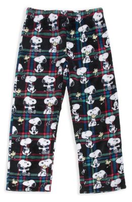 Munki Munki Kids' Peanuts Snoopy Plaid Fleece Pajama Pants in Black