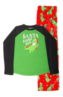 Munki Munki Kids' Santasaurus Rex Two-Piece Pajamas in Green